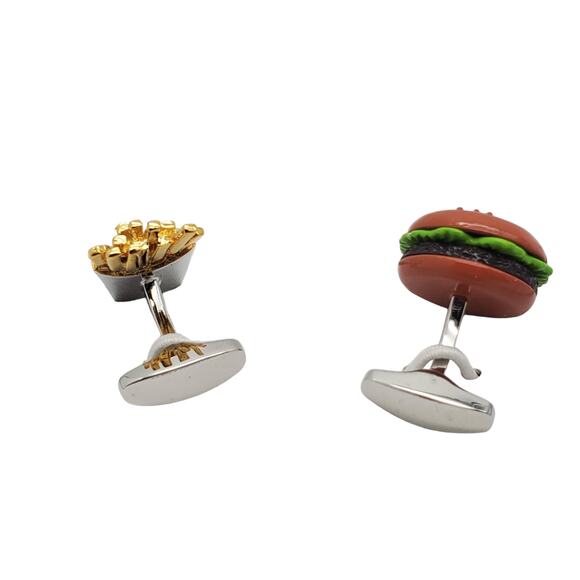 Burger & French Fries Cufflinks Roundtree Yorke Hamburger Vintage Cuff Links - Picture 7 of 9
